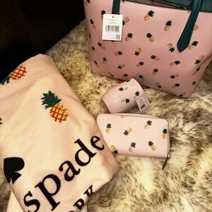 Kate Spade Pink Pineapple Tote and Accessories Set